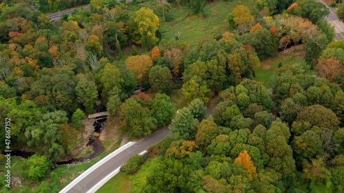 An aerial view of yellowing trees in upstate New York on an autumn day photo