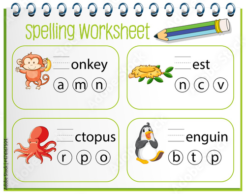 Spelling worksheet template for kids