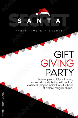 Secret Santa landing page invitation template. Secret letters are written in dark with snowflakes and Christmas trees. The design concept for invitation, poster, banner etc. Vector