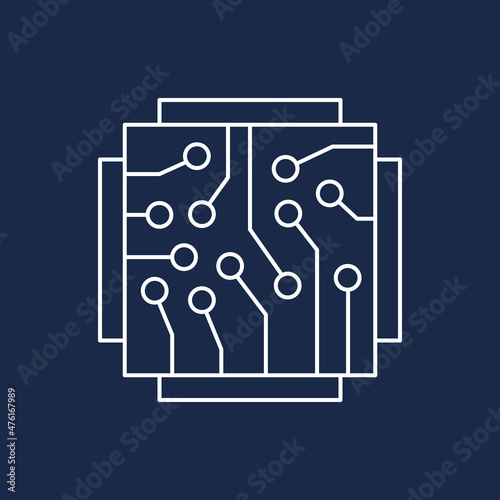 Artificial intelligence and machine learning line icon. Gpu ai. Simple thin outline pictogram. AI concept. Innovative robotic technology element. Cpu,cloud. Editable stroke vector illustration
