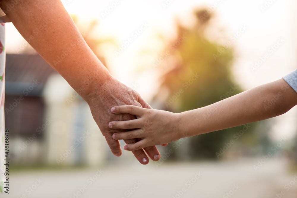 parent holds the hand of a small child parent holds the hand of a small child