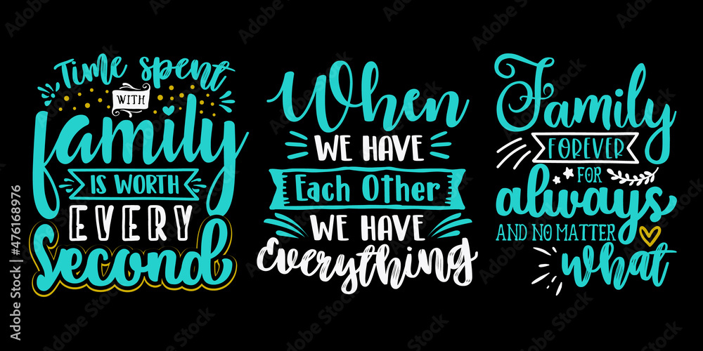Set of family quote colorful SVG cut files with black background