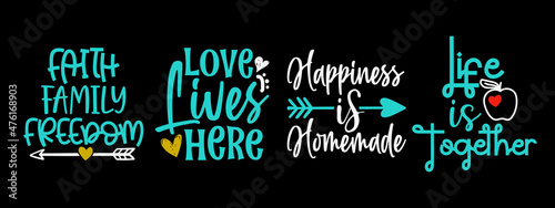 Set of family quote typography colorful SVG cut files with black background