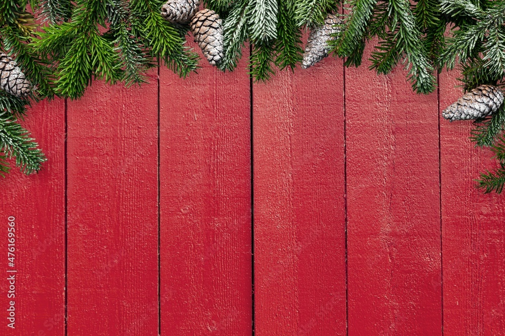 Christmas fir branch and decorations on wooden background. Christmas fir branch and decorations on wooden background.