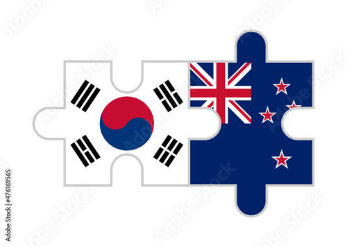 puzzle pieces of south korea and new zealand flags. vector illustration isolated on white background
