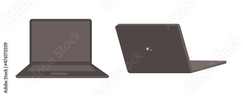 Laptop set. Side and front views. Vector illustration of a gadget in a flat style.