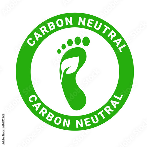 Carbon footprint. Carbon neutral icon stamp. Reduce carbon emissions. Green symbol of global warming. Protection of ecology, environment. Save the planet. Vector icon isolated on white background