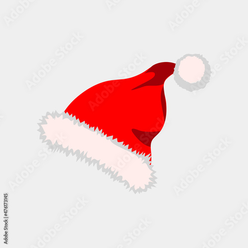 Christmas Santa Claus red hat, cartoon flat style.