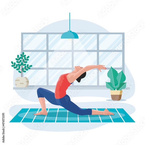 girl with beauty body doing sport exercises at home