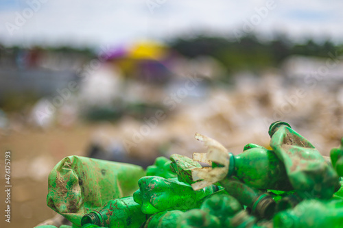 Plastic trash collected in a waste recycling center in Ukhia, Teknaf, Bangladesh photo