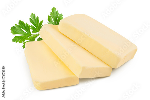 butter slices isolated on white background with clipping path and full depth of field