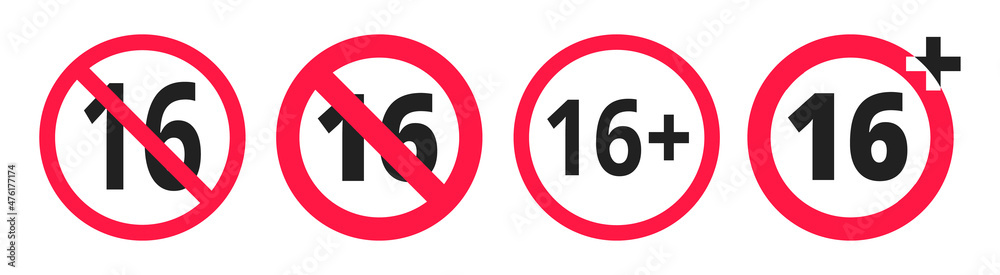 Under 16 forbidden round icon sign vector illustration. Sixteen or older persons adult content 16 plus only rating isolated on white background. Under 16 forbidden round icon sign vector illustration. Sixteen or older persons adult content 16 plus only rating isolated on white background.