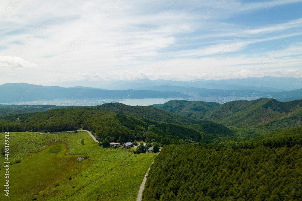霧ケ峰高原　ツーリング日和の信州ビーナスラインを空撮