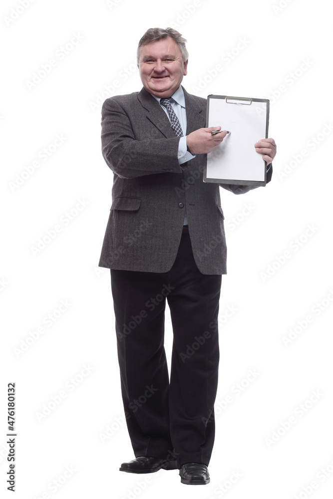 in full growth.friendly business man with clipboard . in full growth.friendly business man with clipboard .