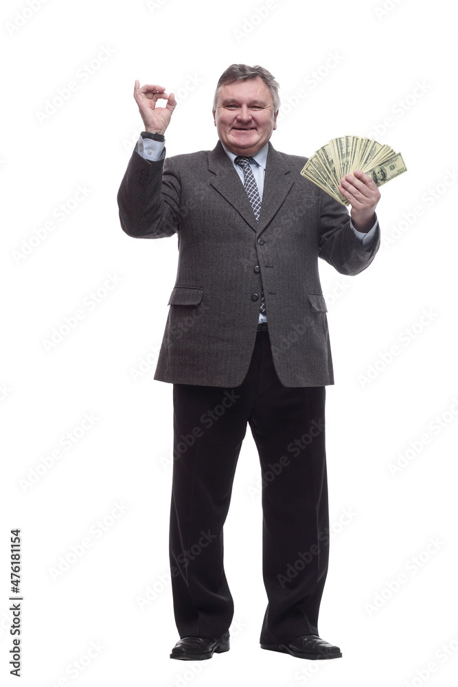 in full growth. happy entrepreneur with banknotes. in full growth. happy entrepreneur with banknotes.