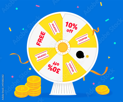 Roulette full of coupons and discount events illustration set. Betting, jackpot, dart, target, and win. Vector drawing. Hand drawn style.