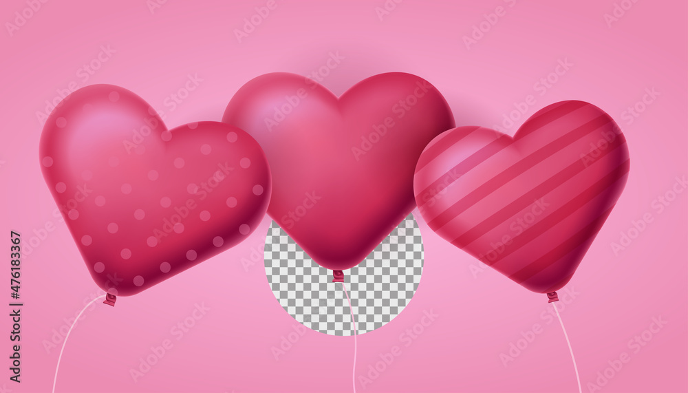 Cute 3D Pastel Pink Heart Balloons