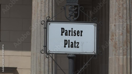 Pariser Platz sign in front of Brandenburg Gate in Berlin, Germany. photo
