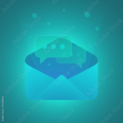 Electronic mail E-mail Subscription rate messages concept. Email spoofing notification. Open envelope with communication speech bubble icons. Communication via e-mail modern vector illustration icon