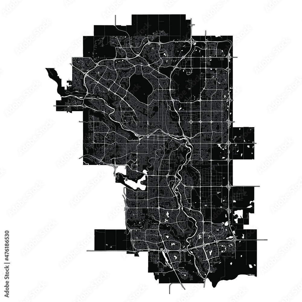 Calgary, Canada, Black and White high resolution vector map Stock ...