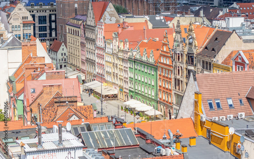 Wroclaw, Poland - largest city of Silesia, Wroclaw displays a colorful Old Town. Here in particular a sight of it from the top of St Elizabeth Church