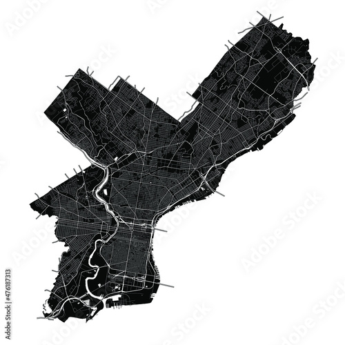 Philadelphia, Pennsylvania, United States, Black and White high resolution vector map