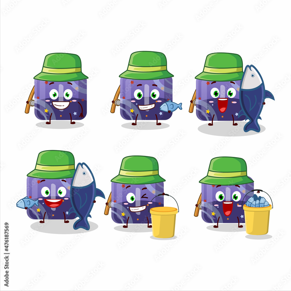 A fisherman purple gummy candy I cartoon picture catch a big fish A fisherman purple gummy candy I cartoon picture catch a big fish