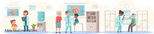 Otolaryngologist doctor with nose, ear and throat or ENT diagnostic and treatment instruments. Otology doctor with patient. Otorhinolaryngology healthcare medicine or otolaryngology diseases