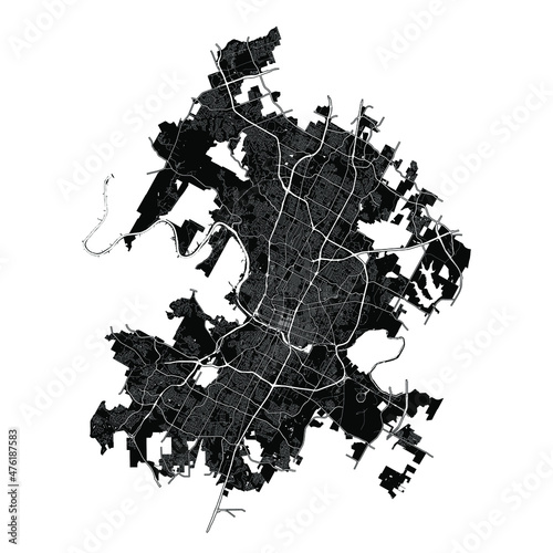 Austin, Texas, United States, Black and White high resolution vector map