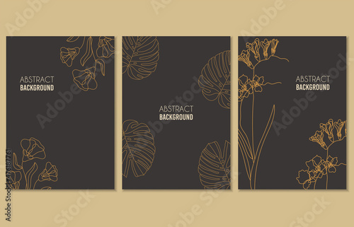 Set of three abstract botanical posters, vector illustration