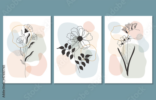 Set of three abstract botanical posters, vector illustration