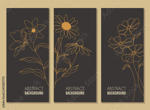 Set of three abstract botanical flyers, vector illustration