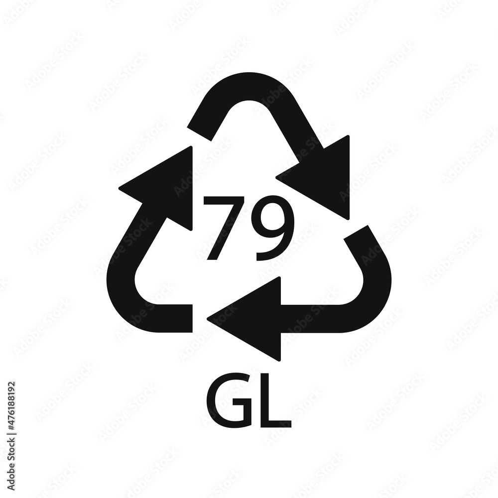 Gold plated glass. Glass recycling code 79 GL. Vector illustration