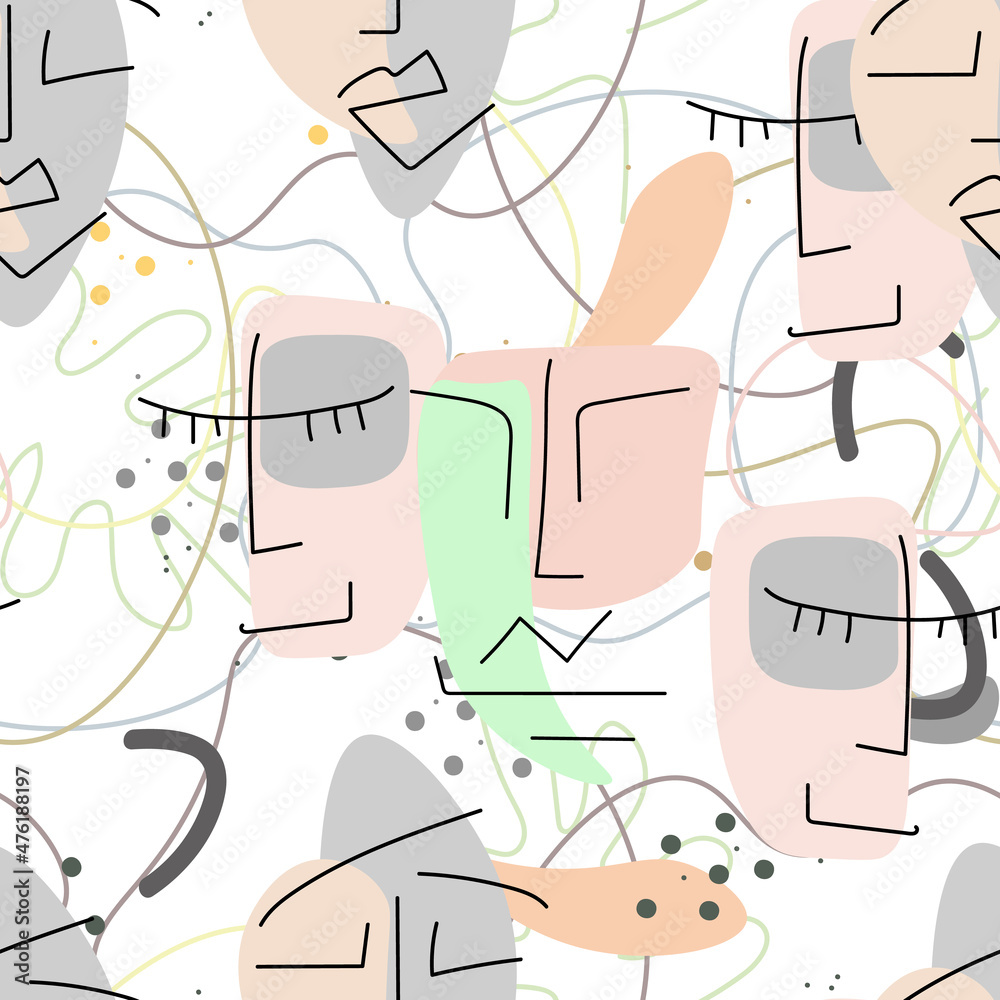 Woman Face line. Abstract drawing seamless pattern Woman Face line. Abstract drawing seamless pattern
