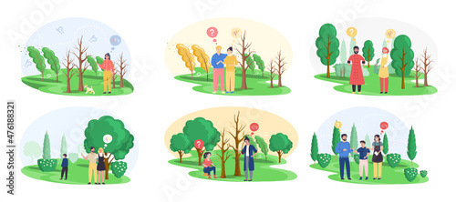 Making confusion. Doubts person surrounded by question marks. Questions dilemma situations. Asking questions. Confused people. Making choice. Being confused. Thinking or make decision. Solving problem
