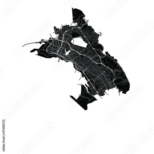 Oakland, California, United States, Black and White high resolution vector map