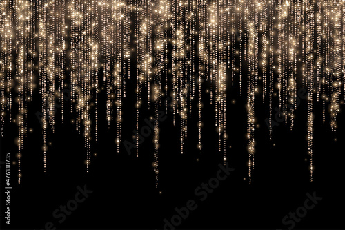 Bronze gold holiday decoration long glitter garland on black background. Vector