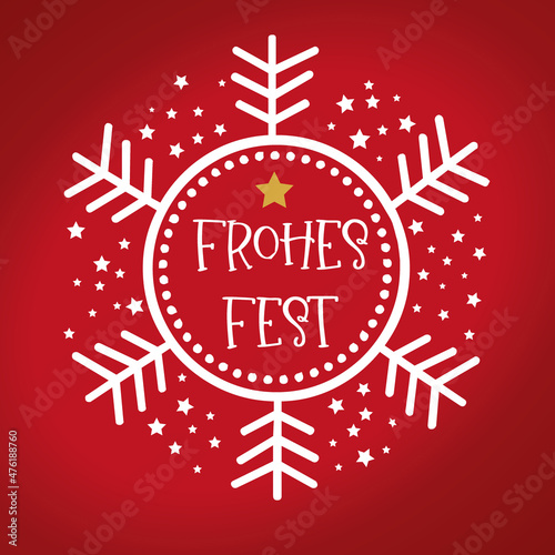 Frohes Fest Weihnachtsgruß deutscher Text auf rotem Hintergrund