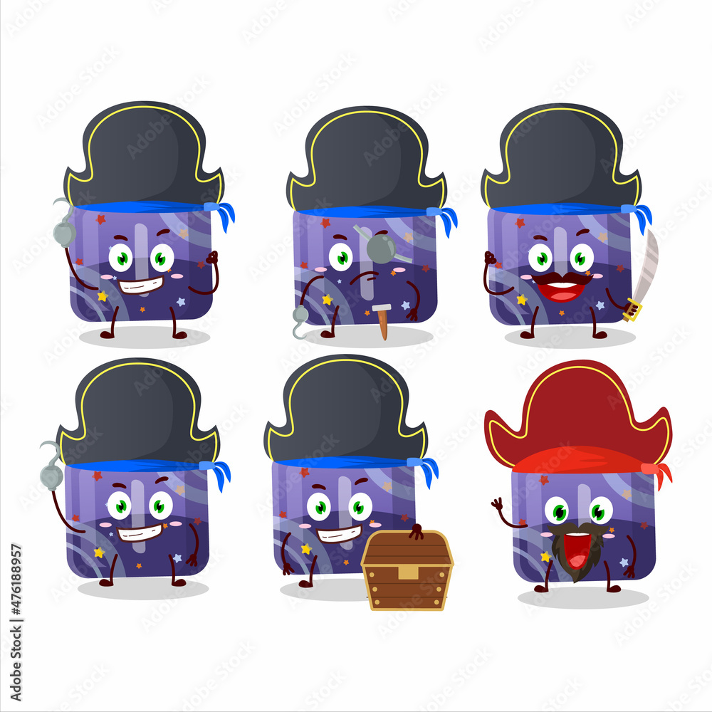Cartoon character of purple gummy candy I with various pirates emoticons Cartoon character of purple gummy candy I with various pirates emoticons