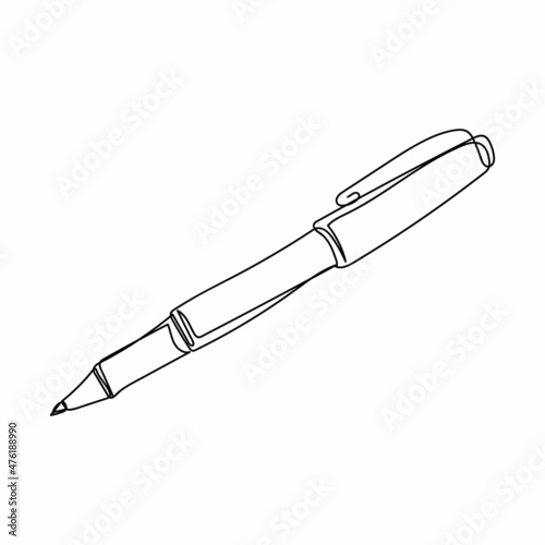 Continuous one simple single line drawing of pen icon in silhouette on a white background. Linear stylized.