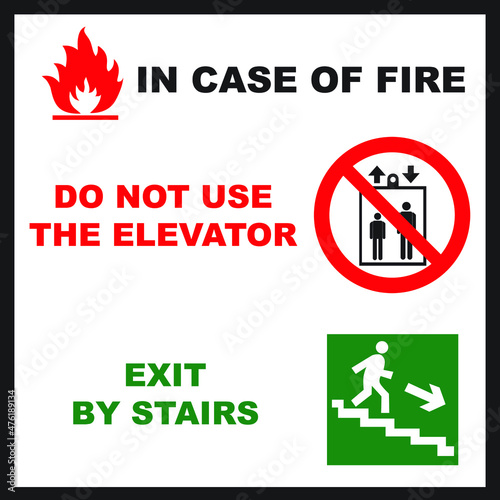 A sign with instructions on what to do in case of fire.