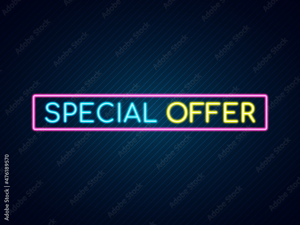 Special Offer Sale Promotion Banner in Neon Sign Vector Illustration with Dark Background