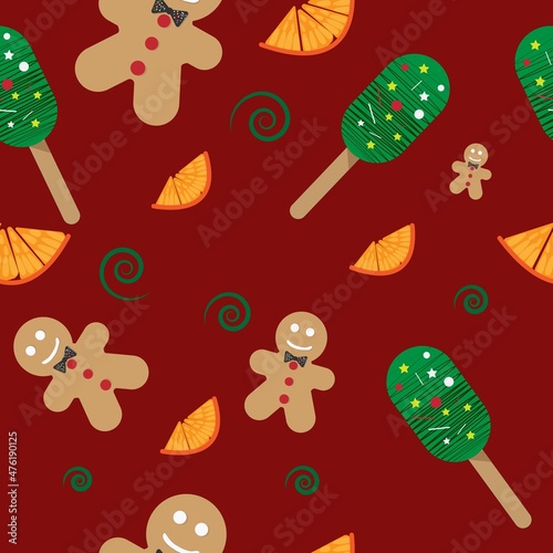 Pattern Christmas gingerbread ice cream tangerine