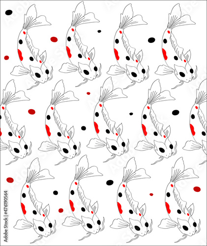 Japanese background vector. Koi fish pattern hand drawing vector