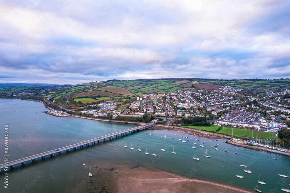 Panorama over River Teign, Shaldon and Teignmouth from a drone, Devon, England, Europe