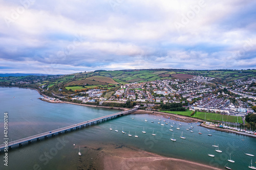 Panorama over River Teign, Shaldon and Teignmouth from a drone, Devon, England, Europe