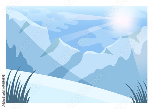 Winter landscape. Ski and snowboarding wild natural paths. Snowy hills