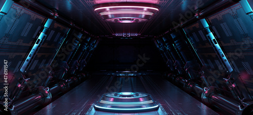 Fotografia Blue and pink spaceship interior with projector