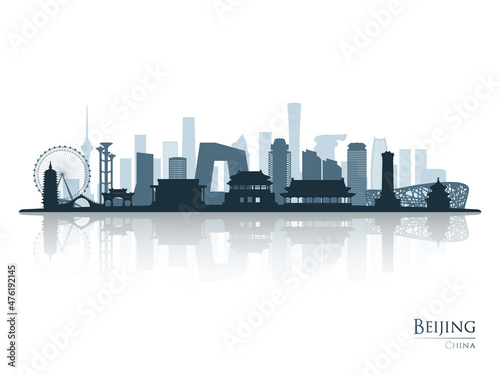 Beijing skyline silhouette with reflection. Landscape Beijing  China. Vector illustration.