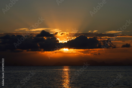 sunset sky with clouds at the lake.